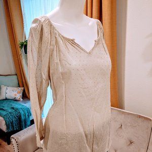 Beige Sheer Swiss Dot 3/4 Sleeve Tunic Top